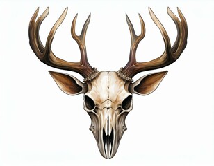 deer head skull isolated on white background deer antler skull decoration generative ai