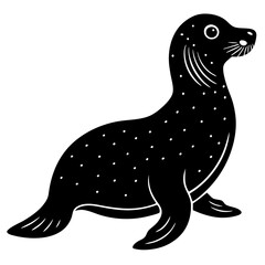 Cute Sea Lion Silhouette Line Art  Black Vector Carton Illustration