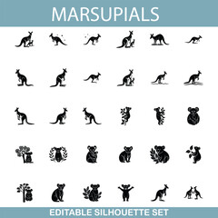 Fototapeta premium Australian Marsupials Kangaroo and Koala Silhouette Icon Set