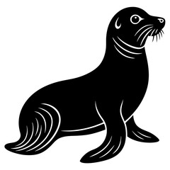Cute Sea Lion Silhouette Line Art  Black Vector Carton Illustration