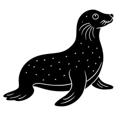 Cute Sea Lion Silhouette Line Art  Black Vector Carton Illustration