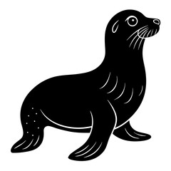 Cute Sea Lion Silhouette Line Art  Black Vector Carton Illustration