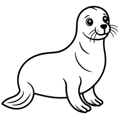 Cute Sea Lion Silhouette Line Art  Black Vector Carton Illustration