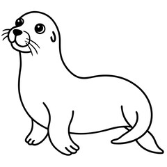 Cute Sea Lion Silhouette Line Art  Black Vector Carton Illustration