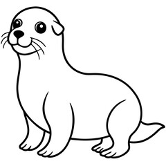 Cute Sea Lion Silhouette Line Art  Black Vector Carton Illustration