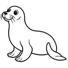 Cute Sea Lion Silhouette Line Art  Black Vector Carton Illustration