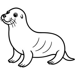 Cute Sea Lion Silhouette Line Art  Black Vector Carton Illustration