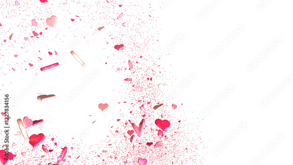 Wall mural Falling red and pink hearts isolated on transparent background. Valentine’s day design.  in transparent PNG