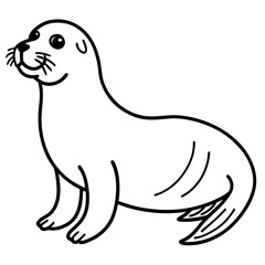 Cute Sea Lion Silhouette Line Art  Black Vector Carton Illustration