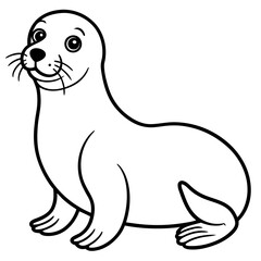 Cute Sea Lion Silhouette Line Art  Black Vector Carton Illustration