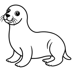 Cute Sea Lion Silhouette Line Art  Black Vector Carton Illustration