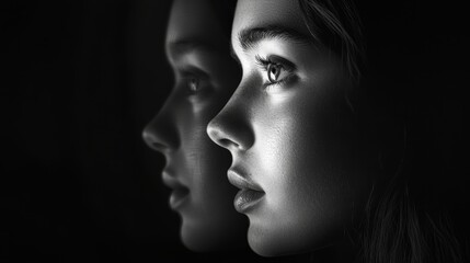 Fototapeta premium Portrait of a Young Girl in Dramatic Black and White Lighting