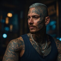 Obraz premium A character with glowing tattoos telling their life story.