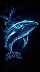 Luminous Whale Swims Through Dark Abstract Waters