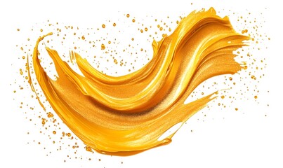 Golden paint swirl splash, isolated, background texture, design element