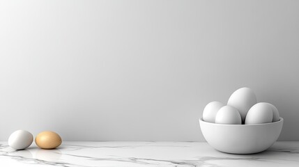 Bright, open kitchen features ingredients like flour and eggs, ready for baking with essential tools on a clean table