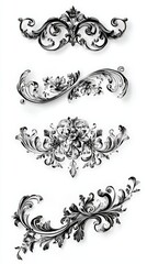 Elegant Baroque Scrollwork Design Elements Set of Four Vintage Flourishes