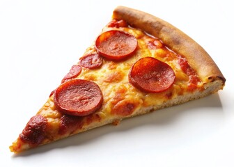 Delicious Pepperoni Pizza Slice Isolated on White Background - Stock Photo