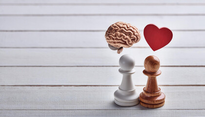 Chess Pawns with Brain and Heart Representing Logic vs Emotion