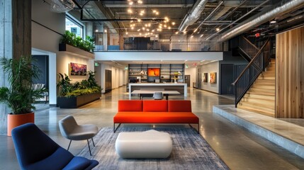 Modern Office Lobby Design: Open Space, Industrial Chic