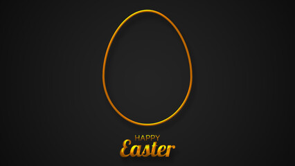 Easter greeting card with golden outline egg on black background.