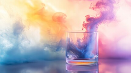 Delicate Pastel Rainbow Ink Diffusion in a Glass with Soft Hues and Dreamy Backgrounds for Creative and Artistic Projects