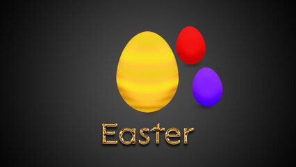 happy Easter with golden text and colorful easter eggs  black background.