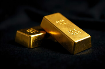 gold bars on black velvet background, two gold bars