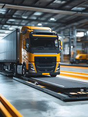 A truck or trailer carrying cargo undergoes a weighing procedure on truck scales. Neural network AI generated art
