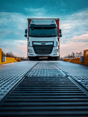 A truck or trailer carrying cargo undergoes a weighing procedure on truck scales. Neural network AI generated art