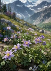 Obraz premium Pyrenean columbine growing amidst other alpine plants, pyrenean columbine, biodiversity