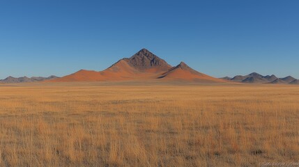 Obraz premium Desert landscape, single mountain, vast plains, clear sky, scenic vista