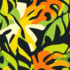 Naklejka premium Colorful Abstract Tropical Leaf Pattern in Bold Artistic Design