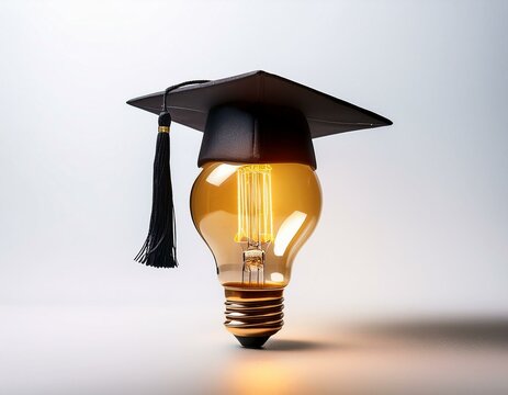 education or graduate study creative concept light bulb with graduated hat on white background ideas with innovation creativity for educational successs studies world back to school