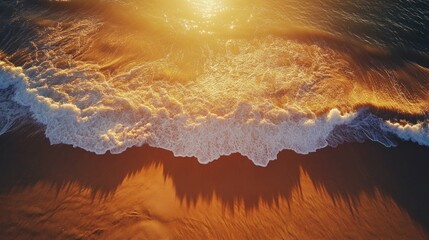 Golden Hour Ocean Waves Aerial View: Sunset Beach Scene