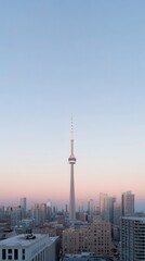 Obraz premium Bustling cityscape at golden hour toronto skyline urban evening glow aerial view green economy concept