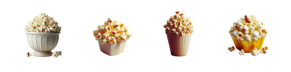 Set of Popcorn bowl, isolated over on transparent white background