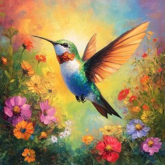 Fototapeta premium Hummingbird with flowers