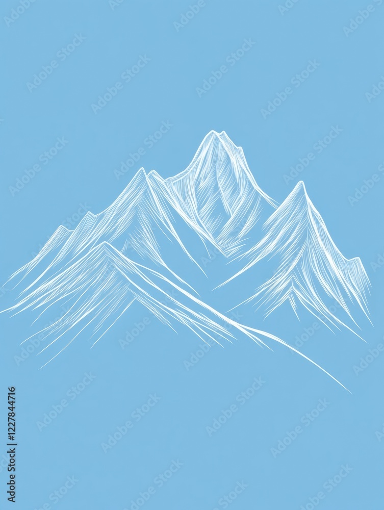 Aufkleber snow capped mountains under clear blue sky with distinct ridges and peaks visible in serene environm