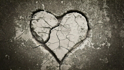 Cracked Concrete Heart Symbolizing Broken Love and Emotional Hardship