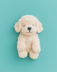 Obraz premium Playful cockapoo puppy fabric art on teal background for children's book