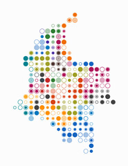 Fototapeta premium Colombia, shape of the country built of colored cells. Digital style map of Colombia on white background. Large size circle blocks. Classy vector illustration.