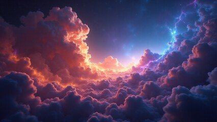 Fototapeta premium Stellar clouds glowing with electric sparks in vibrant colors, creating a dynamic and energetic cosmic scene.