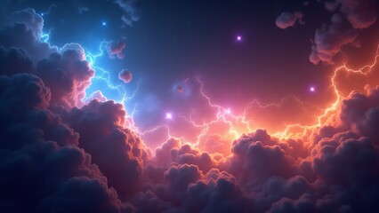Fototapeta premium Stellar clouds glowing with electric sparks in vibrant colors, creating a dynamic and energetic cosmic scene.