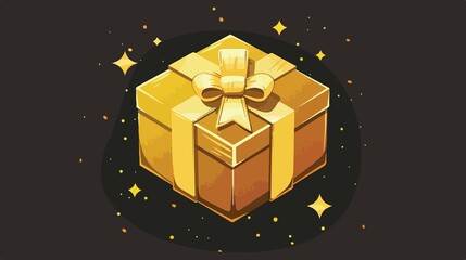 Festive Gold Wrapped Gift Box Flat Vector Illustration