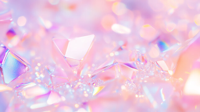 Background of iridescent holographic diamonds with pastel glow and sparkling reflections