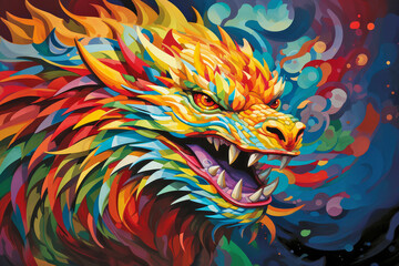 Obraz premium Dragon Animal Mythical Portrait Colorful Painting