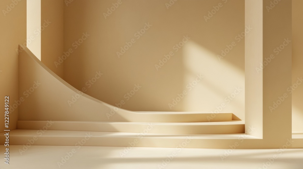 Aufkleber Minimalist interior design featuring smooth curves and soft natural light in a neutral color scheme. Generative AI