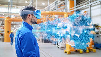 Technician Using Augmented Reality in Industrial Setting for Data Visualization