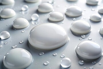 Soft White Slime Droplets on a Smooth Surface, clean white walls, minimalist decor, laboratory equipment, science lab